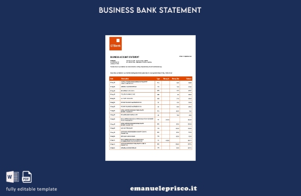 modello di estratto conto aziendale Guaranty Trust in stile verificato Modello W